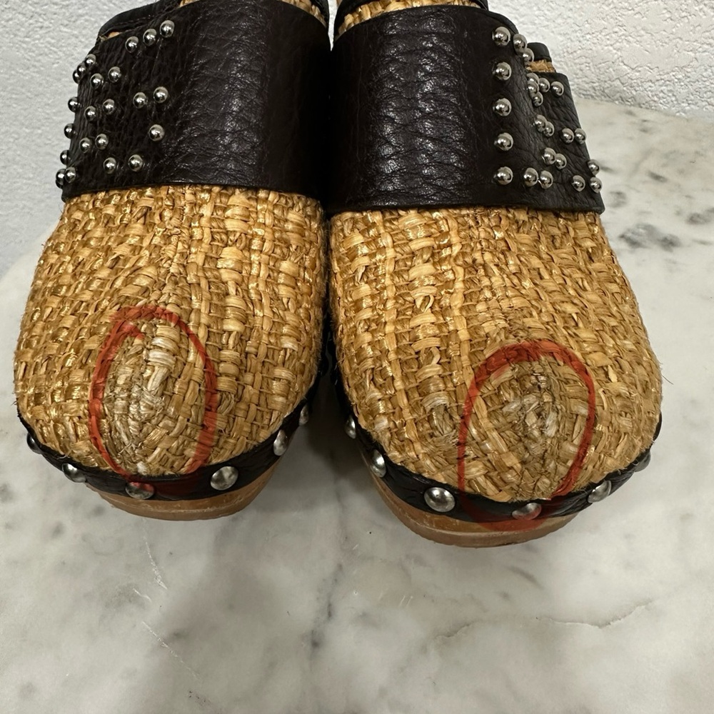 Dolce & Gabbana, VINTAGE , Rafia w/ Leather, Logo & Wood Platform Clogs, Sz  36 - Picture 13 of 13